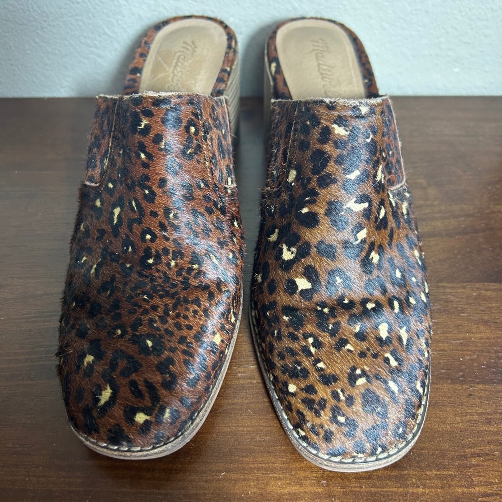 Madewell Shoes 9 Leopard Calf Hair Mules‎ Brown Animal Print Block Heel - Picture 3 of 10
